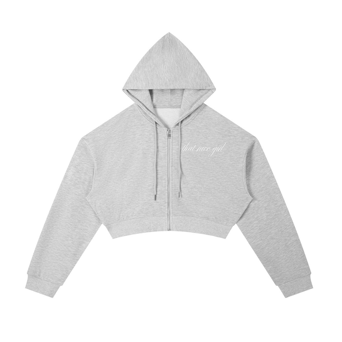 Helmet zip-up cropped hoodie in flower gray - front view - F1 women's fashion