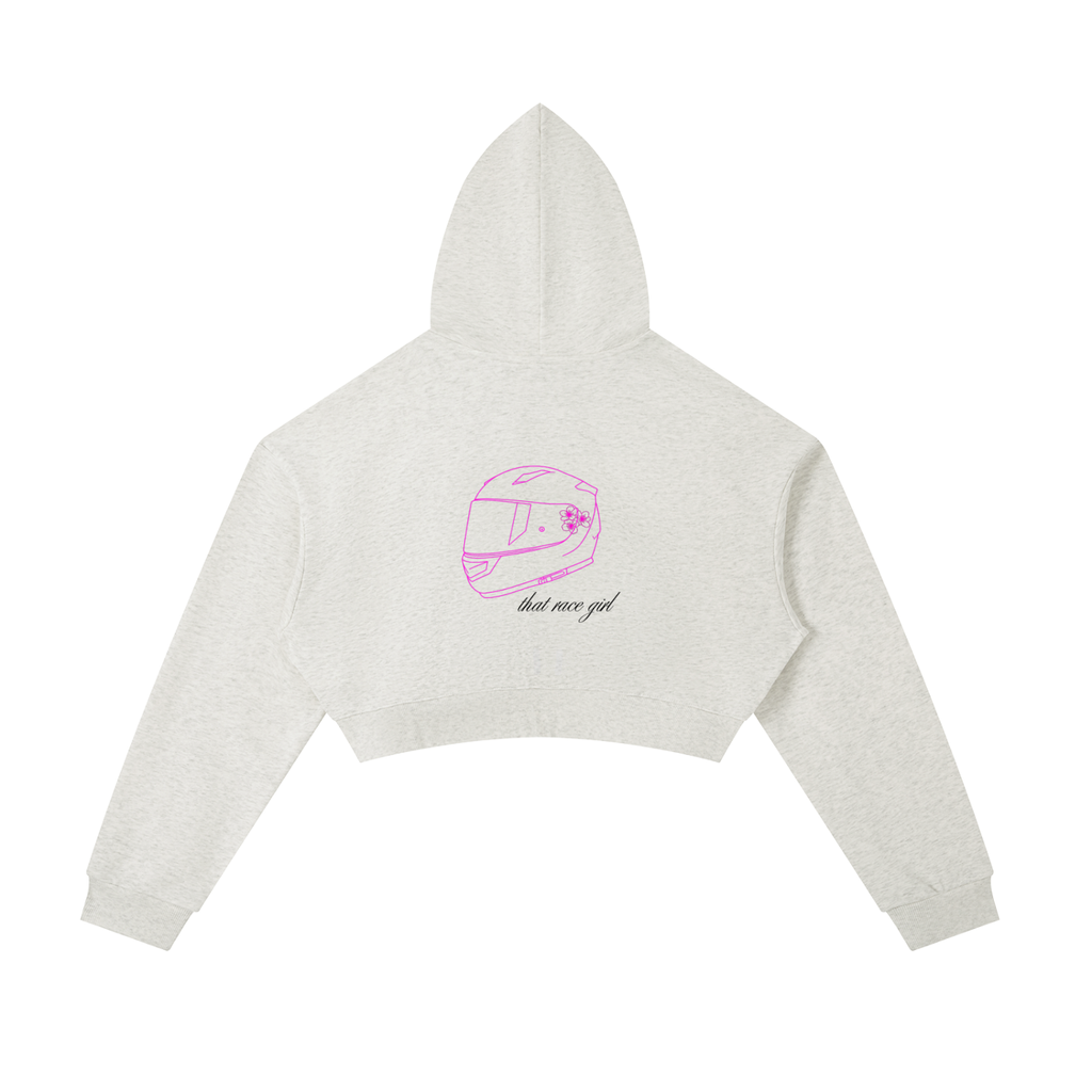 Helmet zip-up cropped hoodie in white - back view - F1 women's fashion