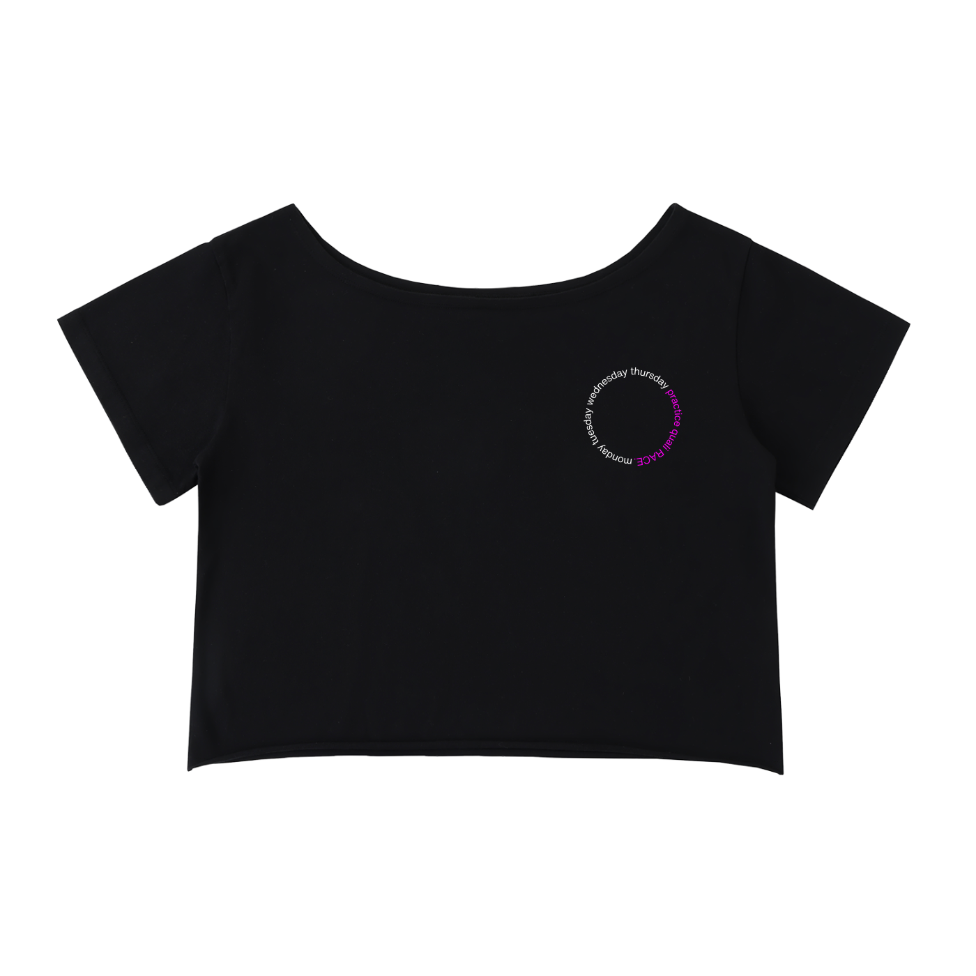 Sunday grid WALK off-shoulder tee in black - front view - F1 women's fashion