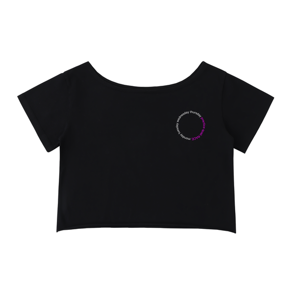 Sunday grid WALK off-shoulder tee in black - front view - F1 women's fashion