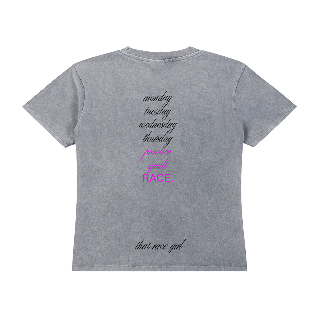 Sunday grid WALK vintage wash tee in gray - back view - F1 women's t-shirt