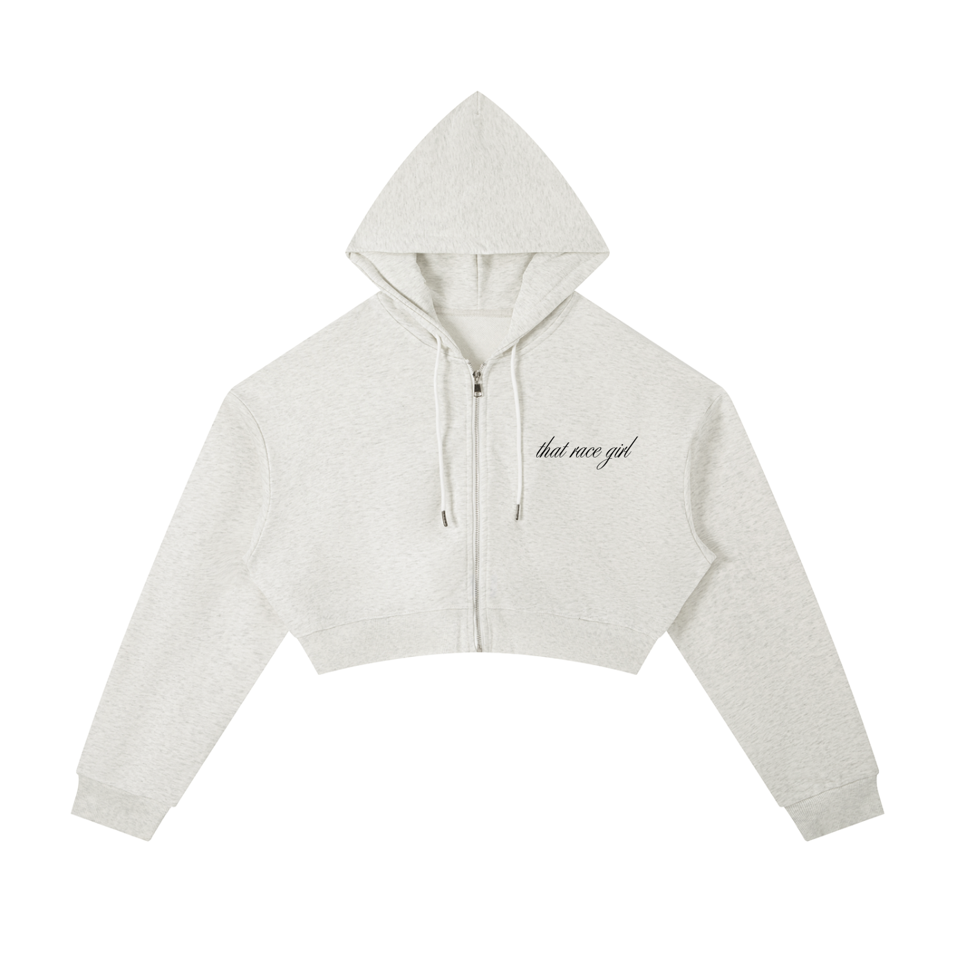 Helmet zip-up cropped hoodie in white - front view - F1 women's fashion