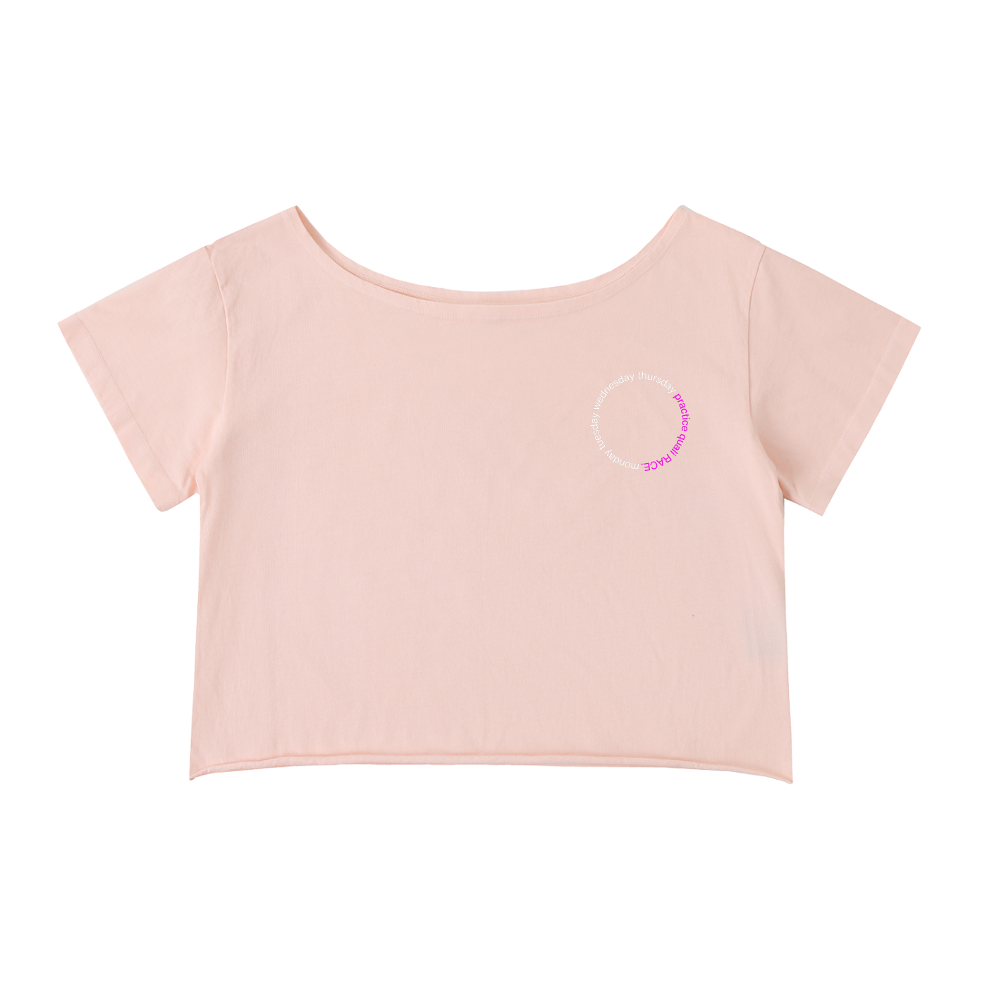 Sunday grid WALK off-shoulder tee in pink - front view - F1 women's fashion