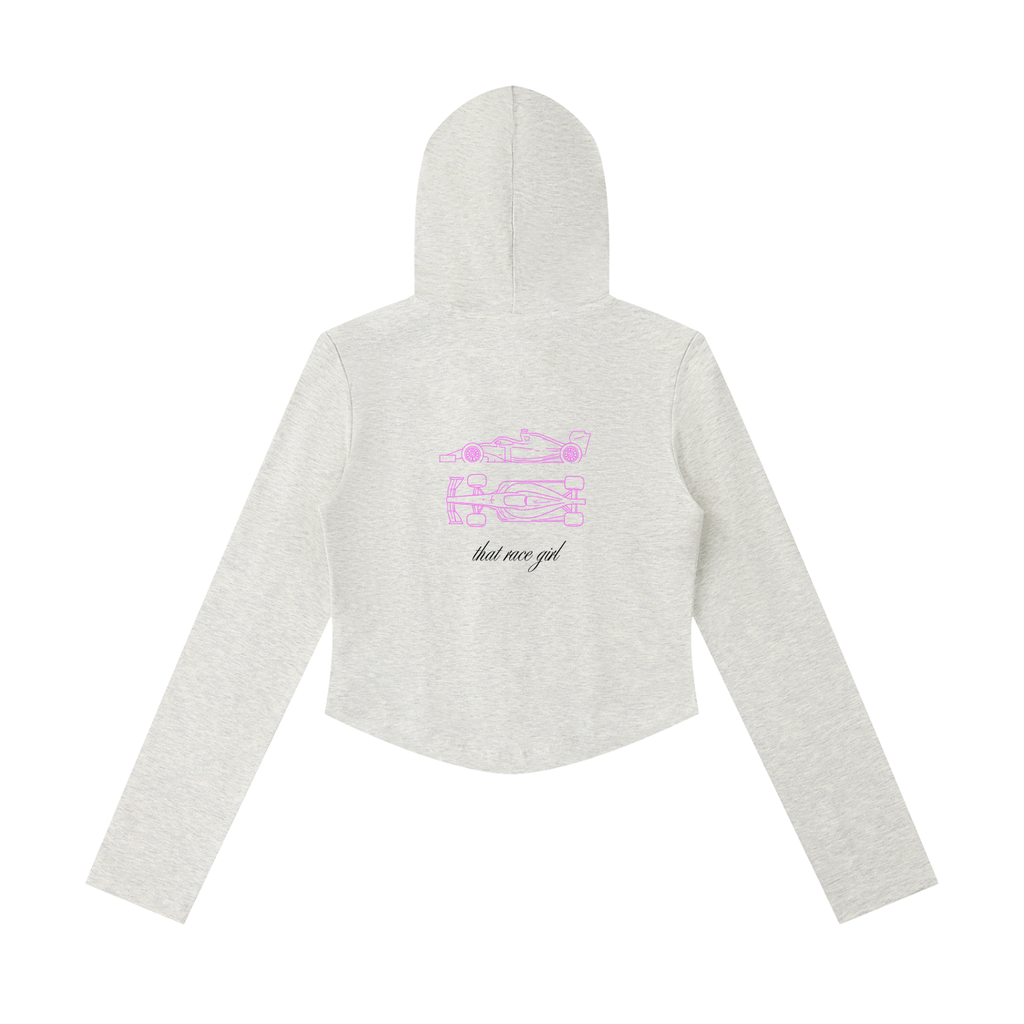 UNDER Investigation slim cropped zip in oat gray - back view - F1 women's hoodie