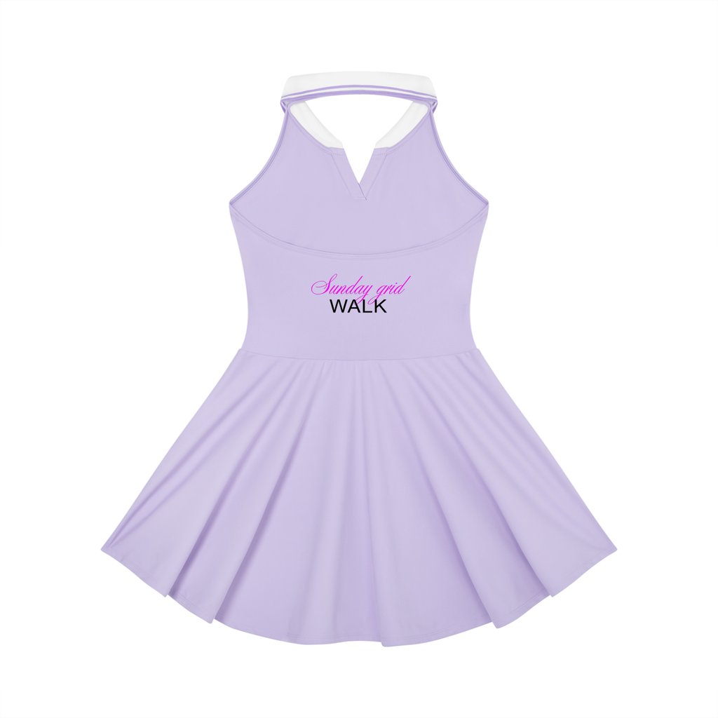 Sunday grid WALK tennis dress in purple - back view - F1 women's dress