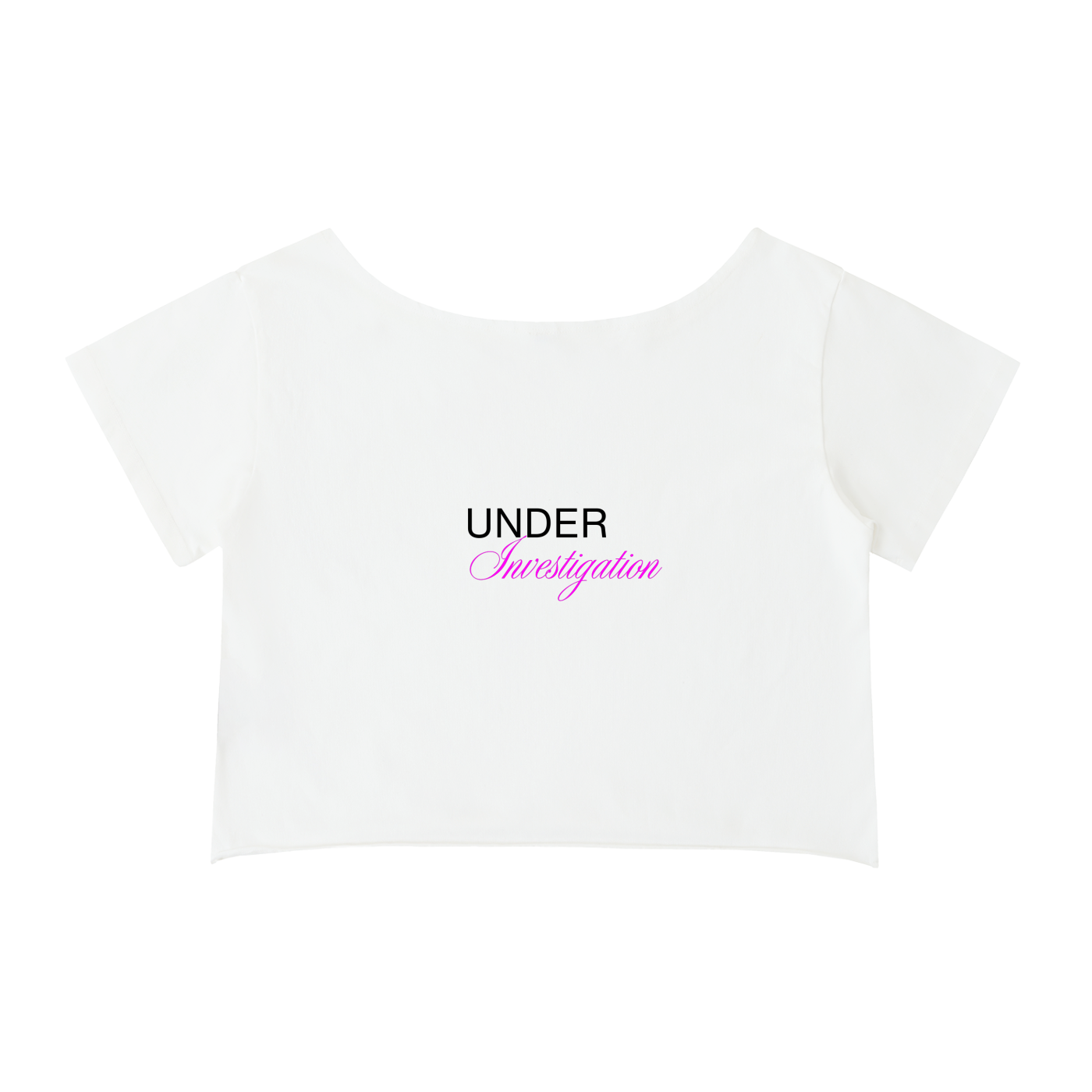 UNDER Investigation off-shoulder tee with logo in white - back view - F1 women's fashion