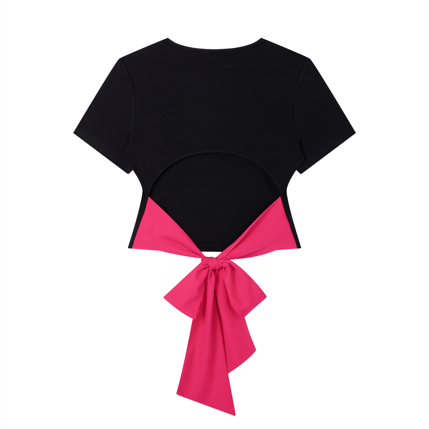 That race girl bow tee in black with rose red - back view - F1 women's top