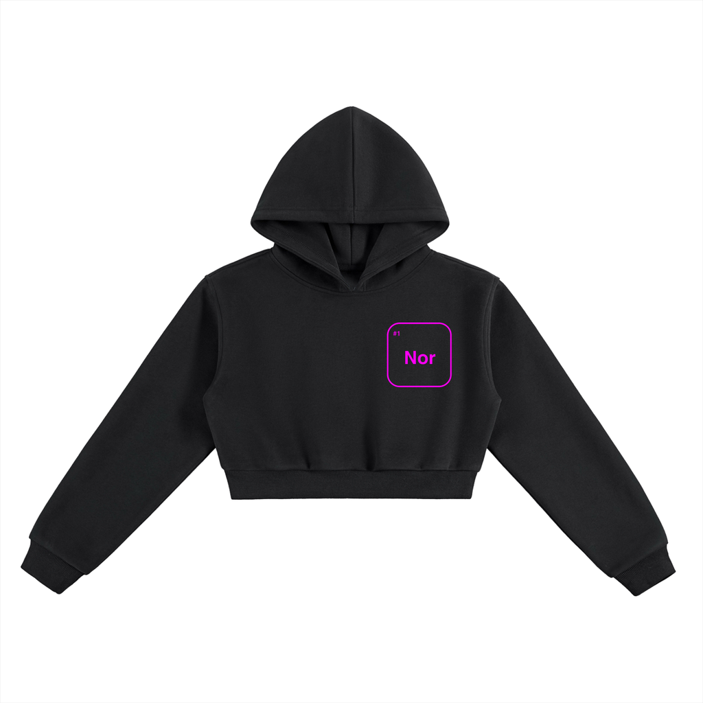 Nor 1 cropped hoodie in black - front view showing Lando Norris element box - F1 women's hoodie