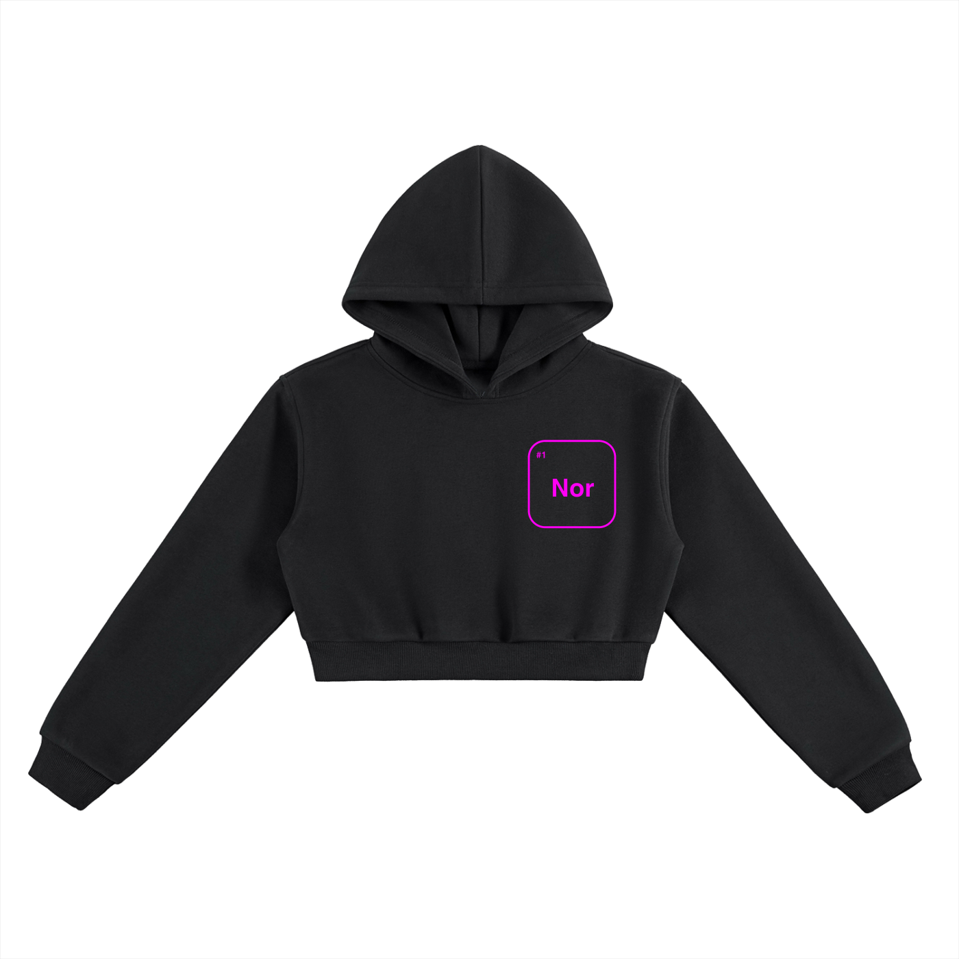 Nor 1 cropped hoodie in black - front view showing Lando Norris element box - F1 women's hoodie