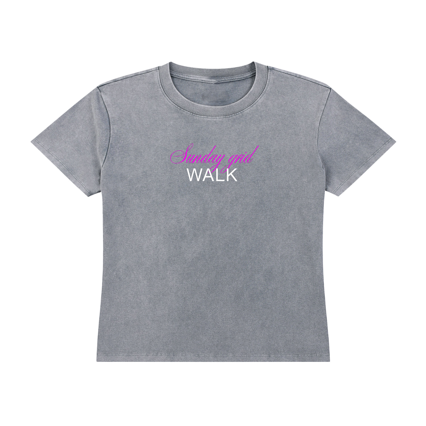 Sunday grid WALK vintage wash tee in gray - front view - F1 women's t-shirt