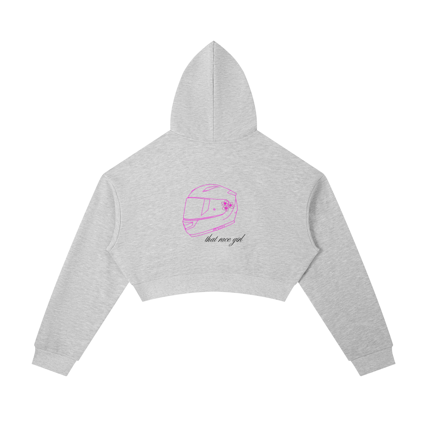 Helmet zip-up cropped hoodie in oat gray - back view - F1 women's fashion