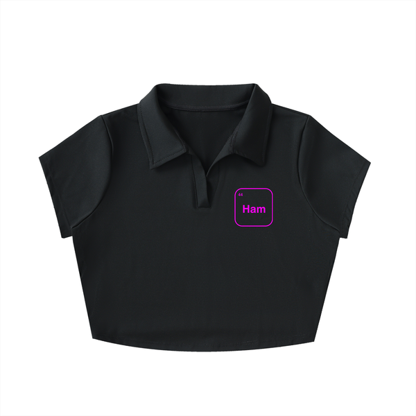 Ham 44 polo crop top in black - front view - F1 Lewis Hamilton women's fashion