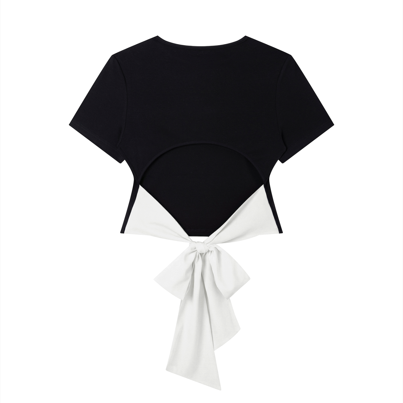 That race girl bow tee in black with white - back view - F1 women's top