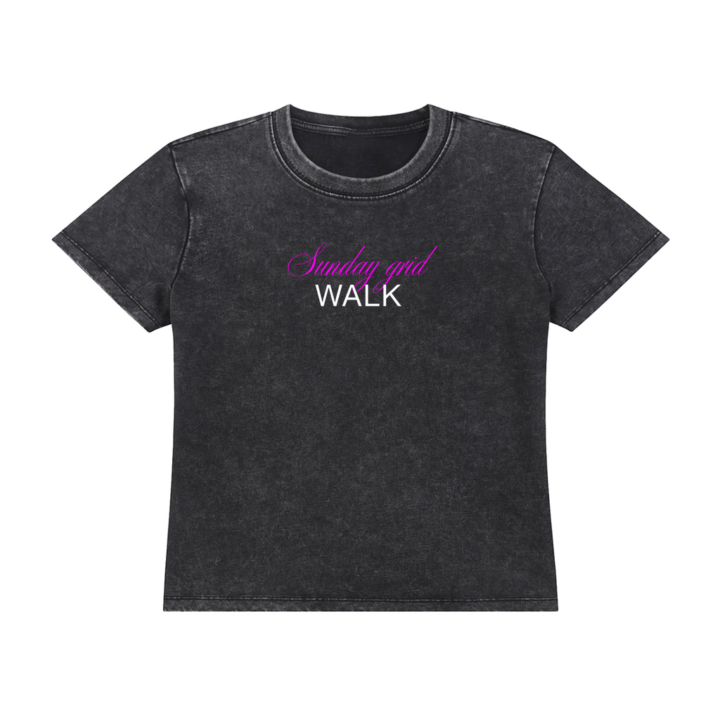 Sunday grid WALK vintage wash tee in black - front view - F1 women's t-shirt