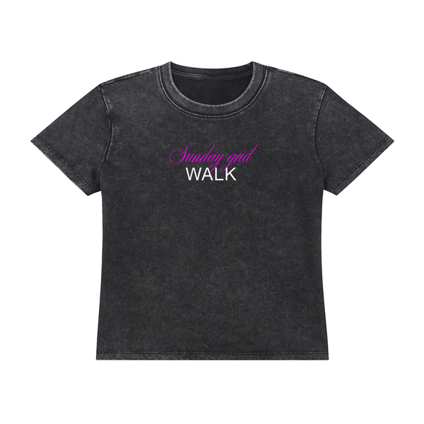 Sunday grid WALK vintage wash tee in black - front view - F1 women's t-shirt