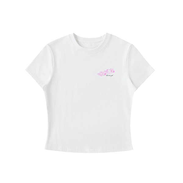 That race girl tee with pink car sketch - front view - F1 women's fashion
