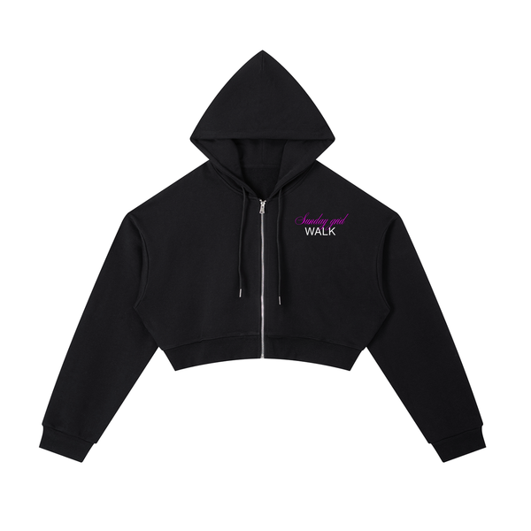 Sunday grid WALK cropped zip in black - front view - F1 women's hoodie