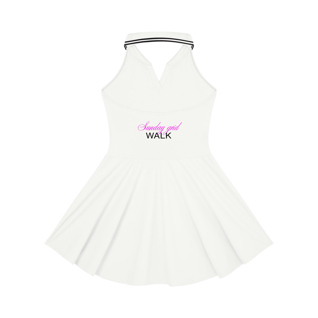 Sunday grid WALK tennis dress in white - back view - F1 women's dress