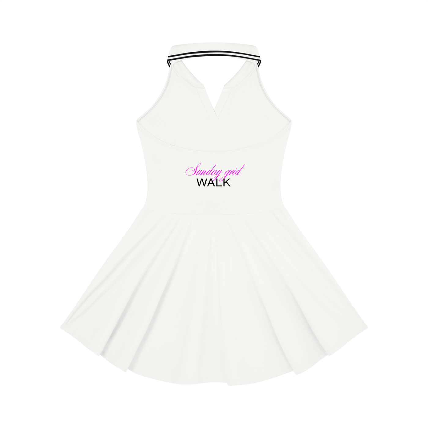 Sunday grid WALK tennis dress in white - back view - F1 women's dress