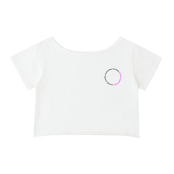 UNDER Investigation off-shoulder tee in white - front view - F1 women's fashion