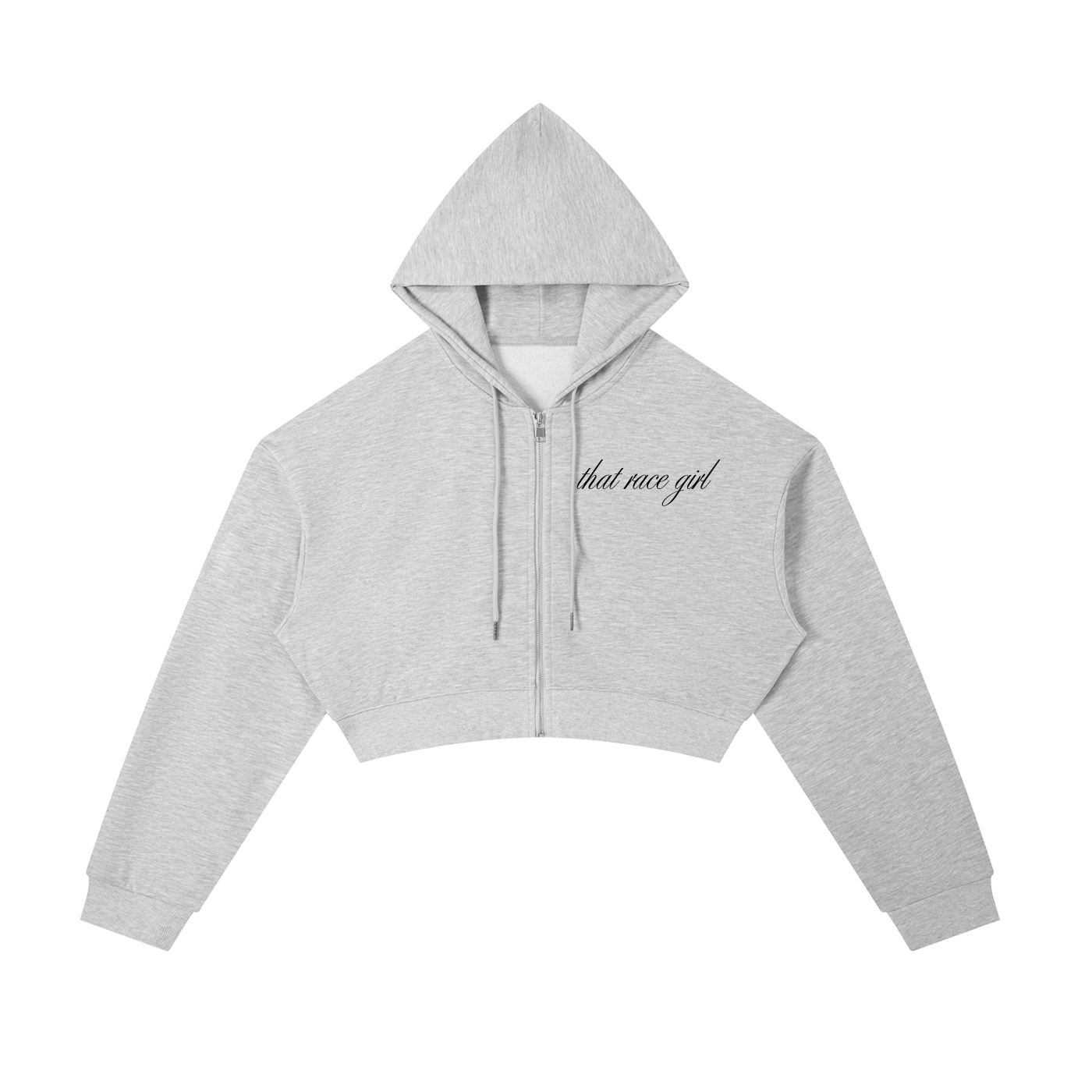 Monday to RACE cropped zip in flower gray - front view - F1 women's hoodie