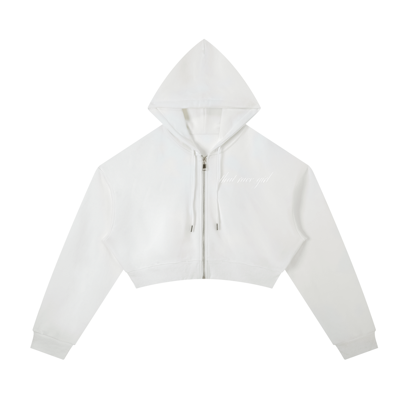 Helmet zip-up cropped hoodie in black - front view - F1 women's fashion