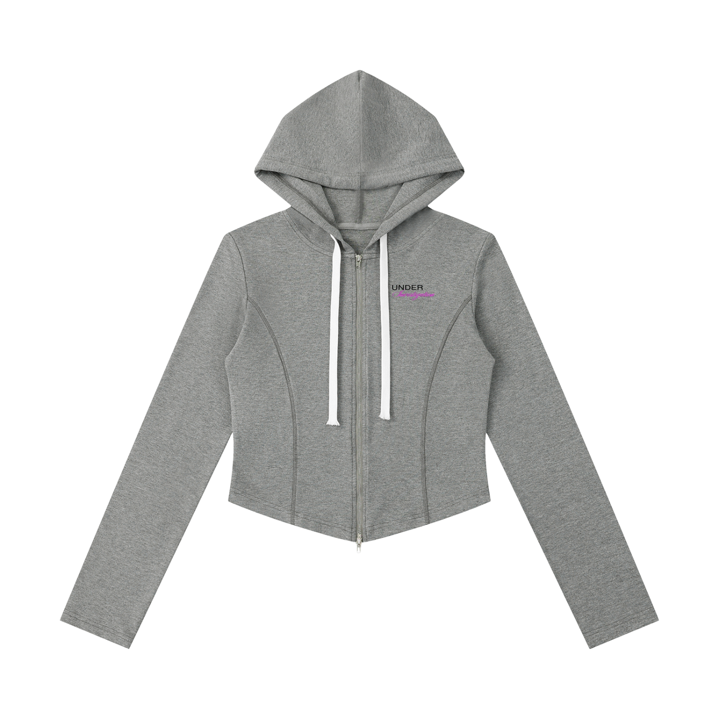 UNDER Investigation slim cropped zip in flower gray - front view - F1 women's hoodie