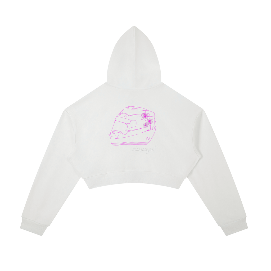 Helmet zip-up cropped hoodie in black - back view - F1 women's fashion