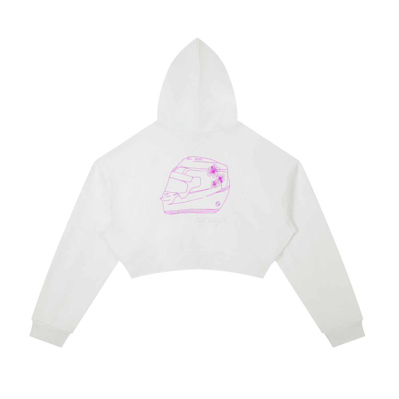 Helmet zip-up cropped hoodie in black - back view - F1 women's fashion