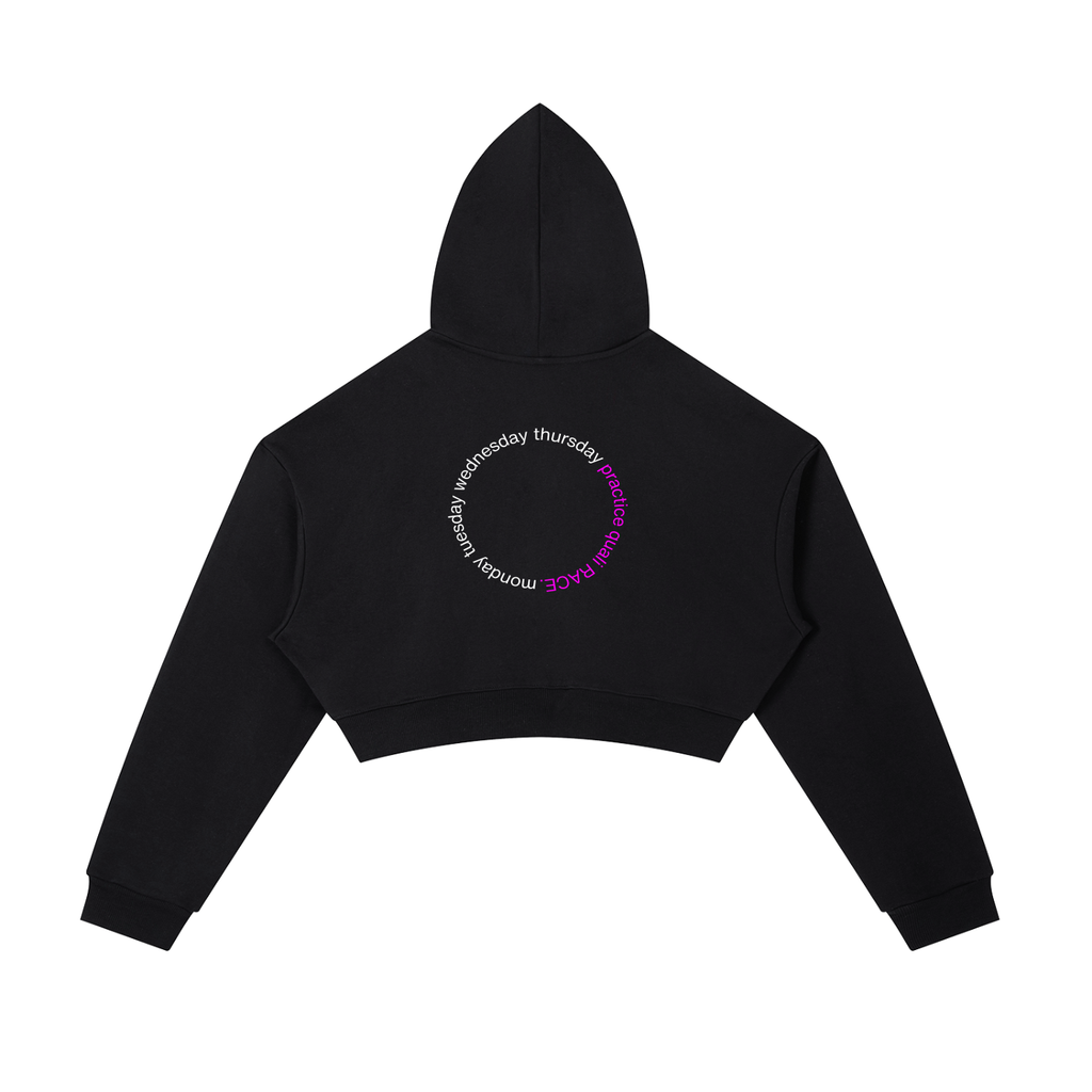 Sunday grid WALK cropped zip in black - back view - F1 women's hoodie