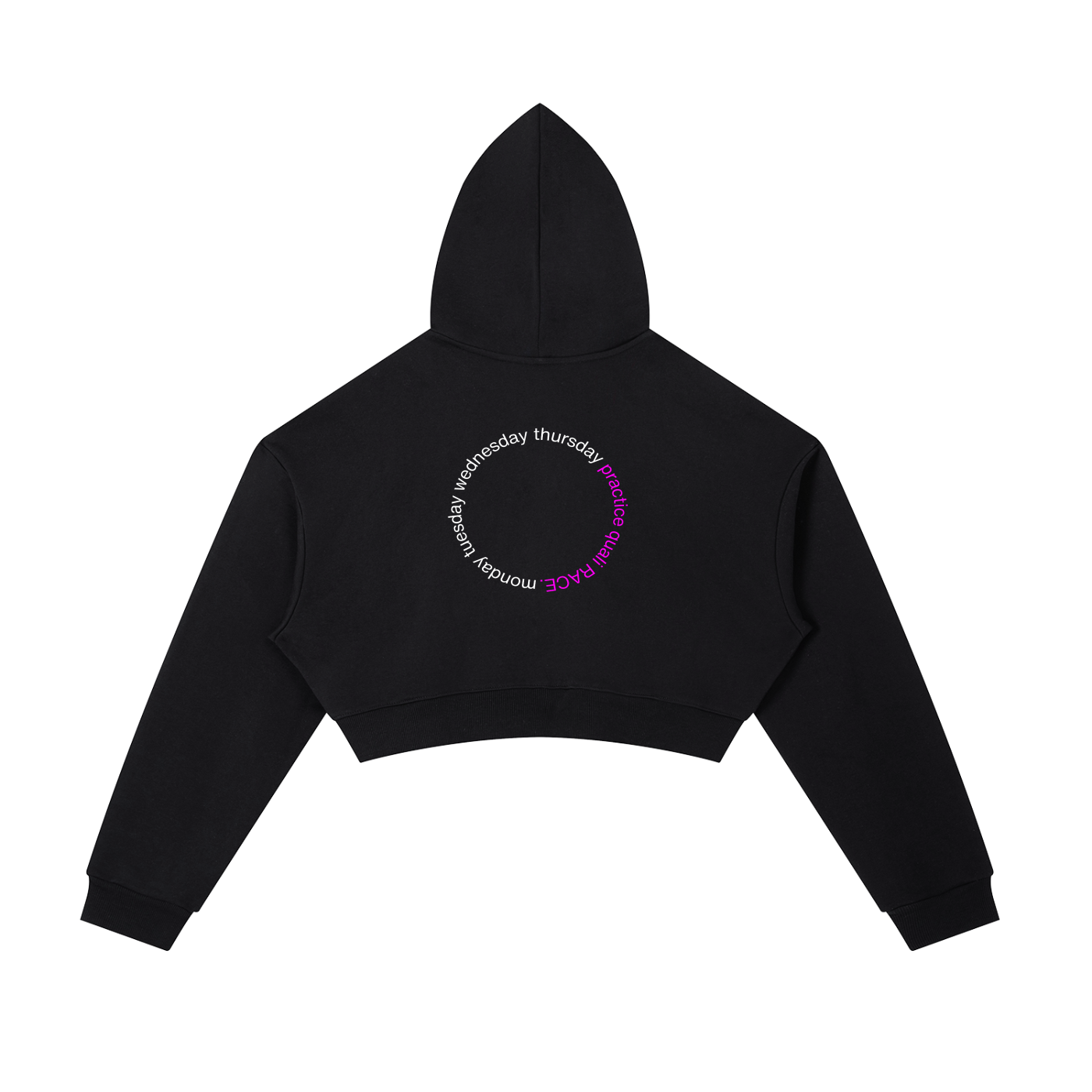 Sunday grid WALK cropped zip in black - back view - F1 women's hoodie