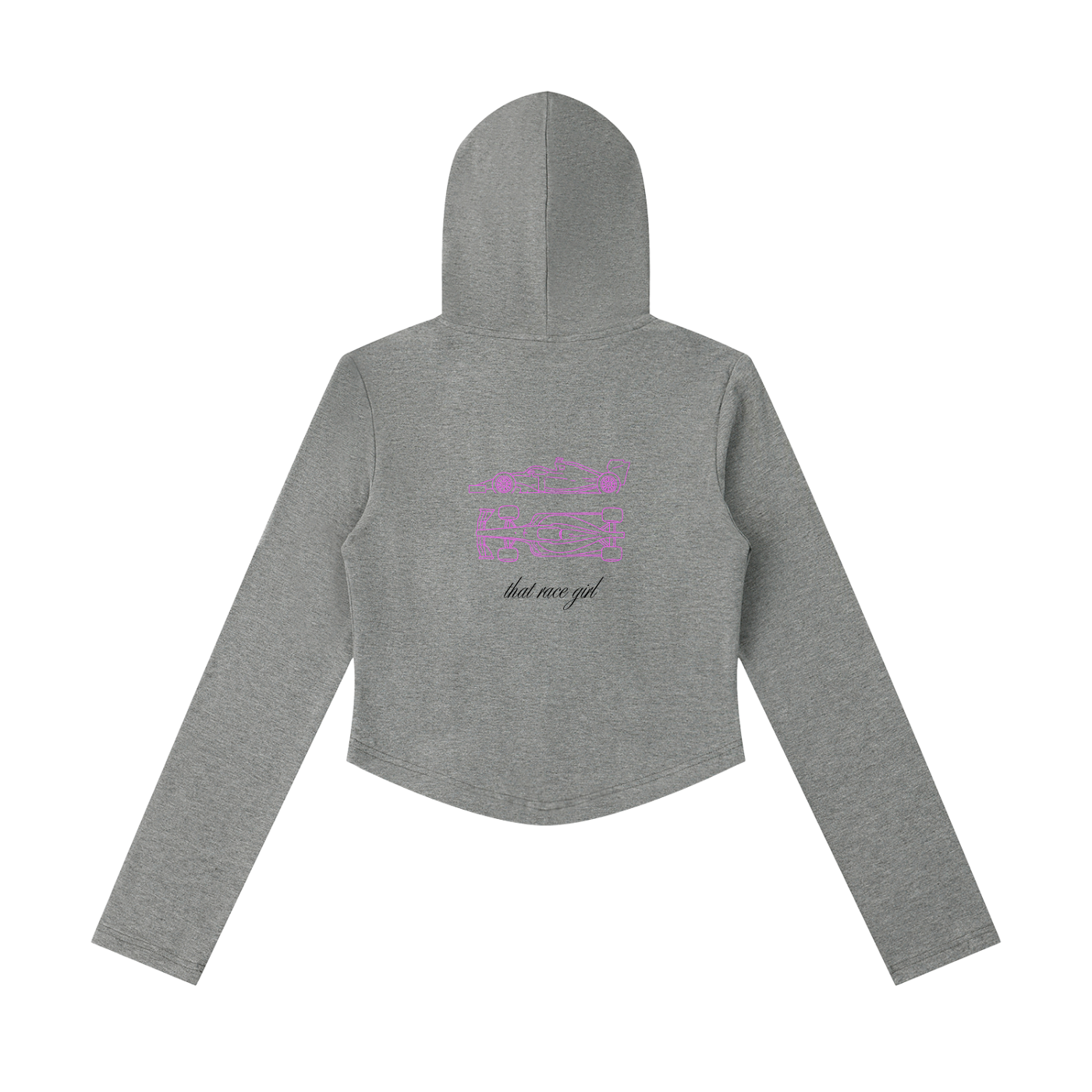 UNDER Investigation slim cropped zip in flower gray - back view - F1 women's hoodie