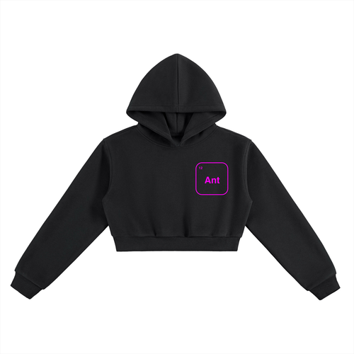 Ant 12 cropped hoodie in black - front view showing Andrea Kimi Antonelli element box - F1 women's hoodie