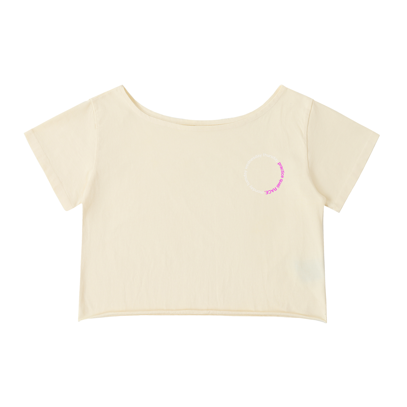 Sunday grid WALK off-shoulder tee in apricot - front view - F1 women's fashion