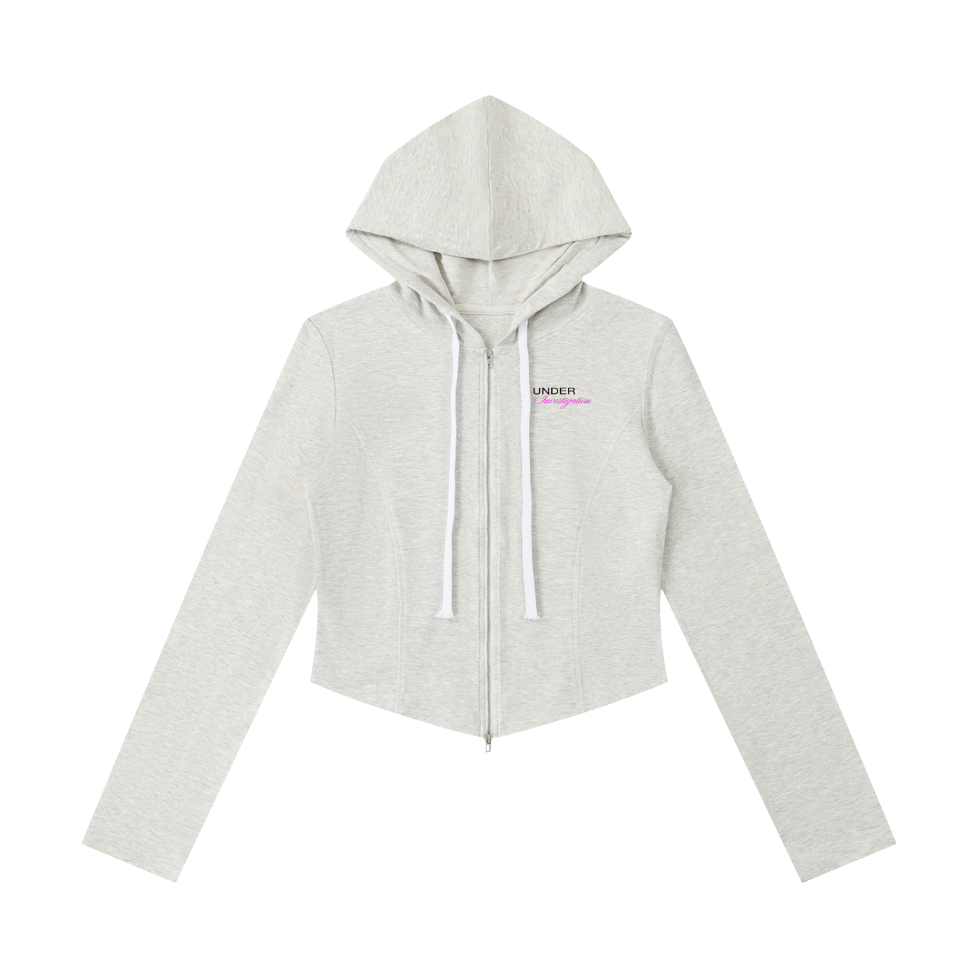 UNDER Investigation slim cropped zip in oat gray - front view - F1 women's hoodie