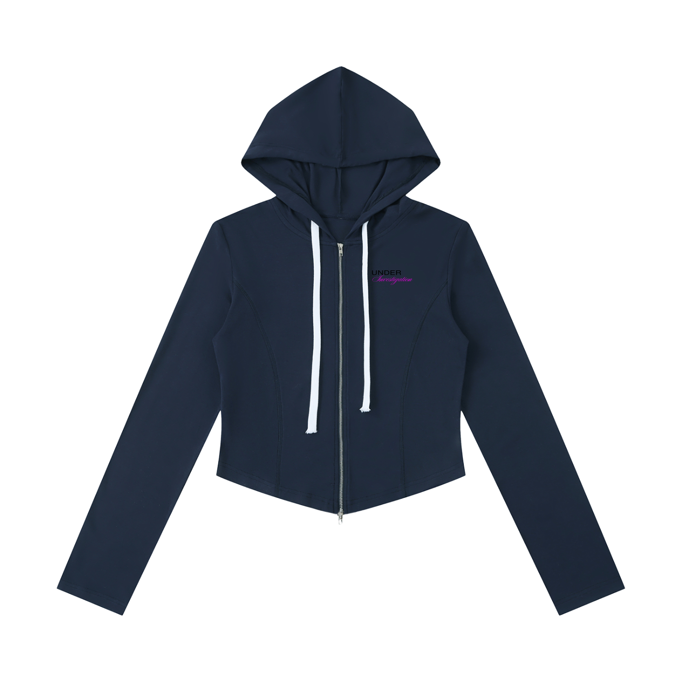 UNDER Investigation slim cropped zip in navy blue - front view - F1 women's hoodie
