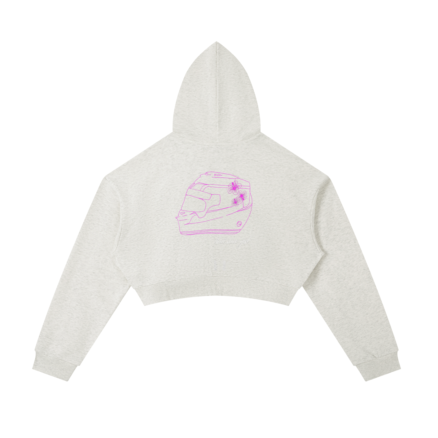 Helmet zip-up cropped hoodie in oat gray - back view - F1 women's fashion
