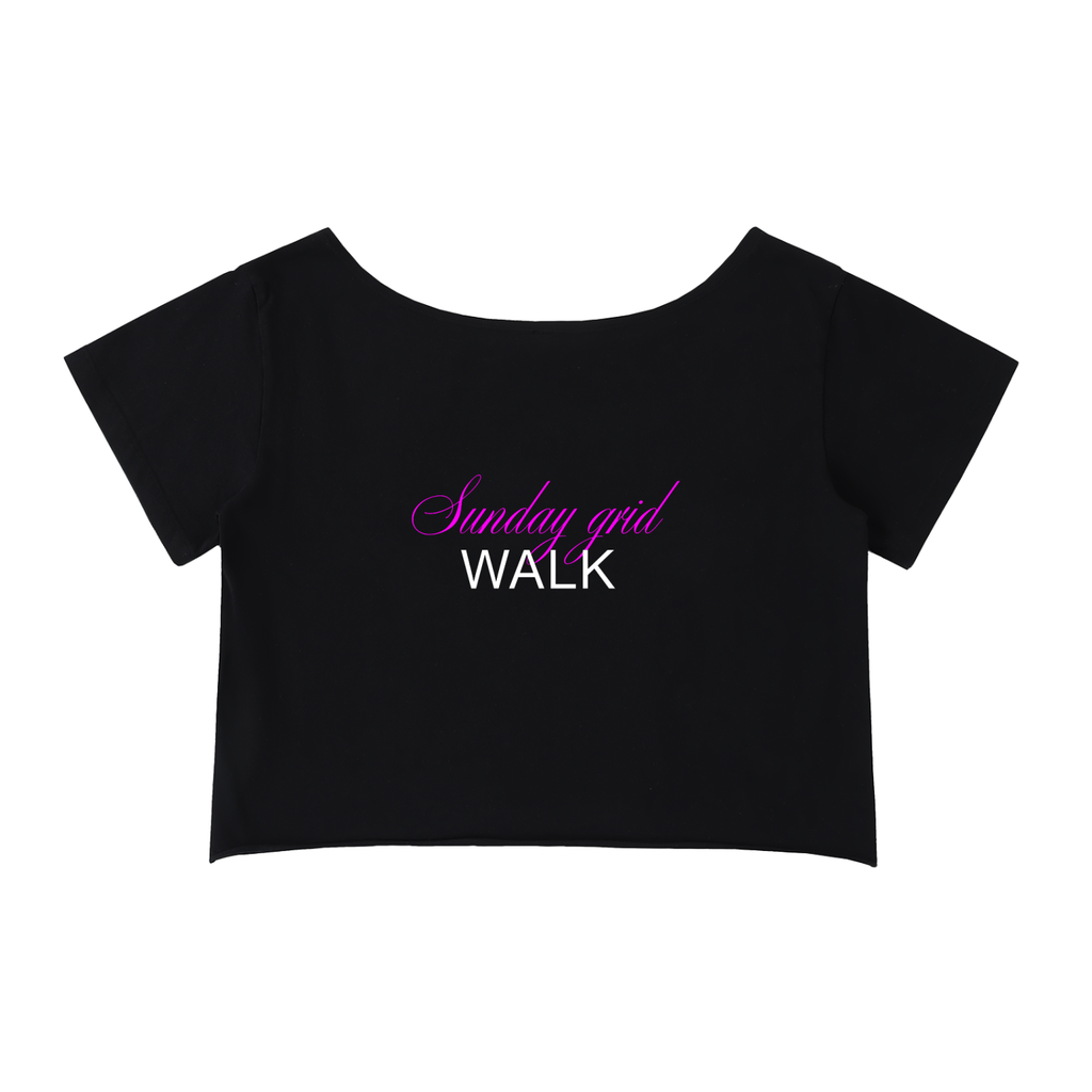 Sunday grid WALK off-shoulder tee in black - back view - F1 women's fashion