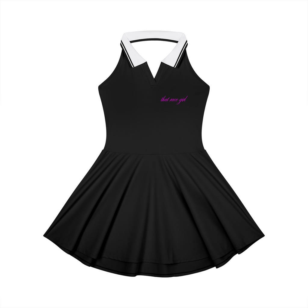 Sunday grid WALK tennis dress in black - front view - F1 women's dress