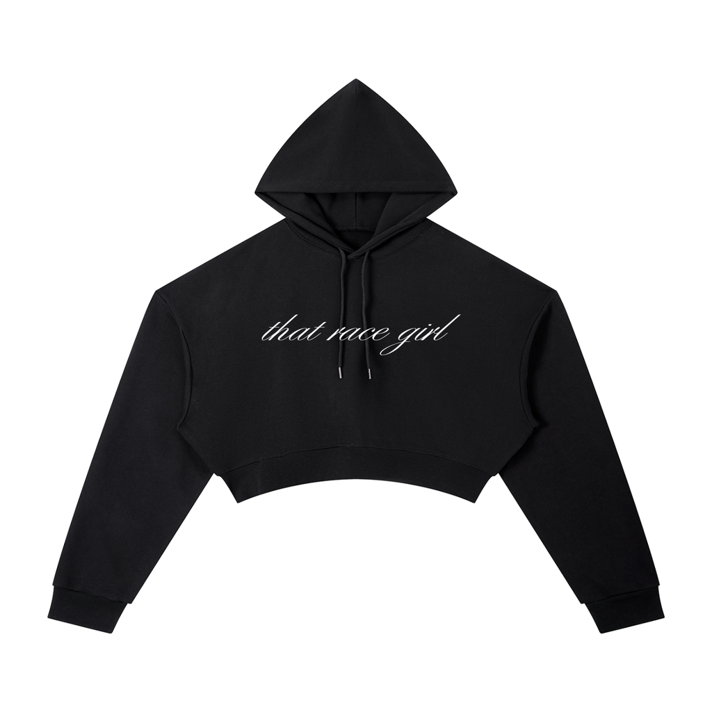 That race girl logo cropped hoodie in black - front view - F1 women's hoodie
