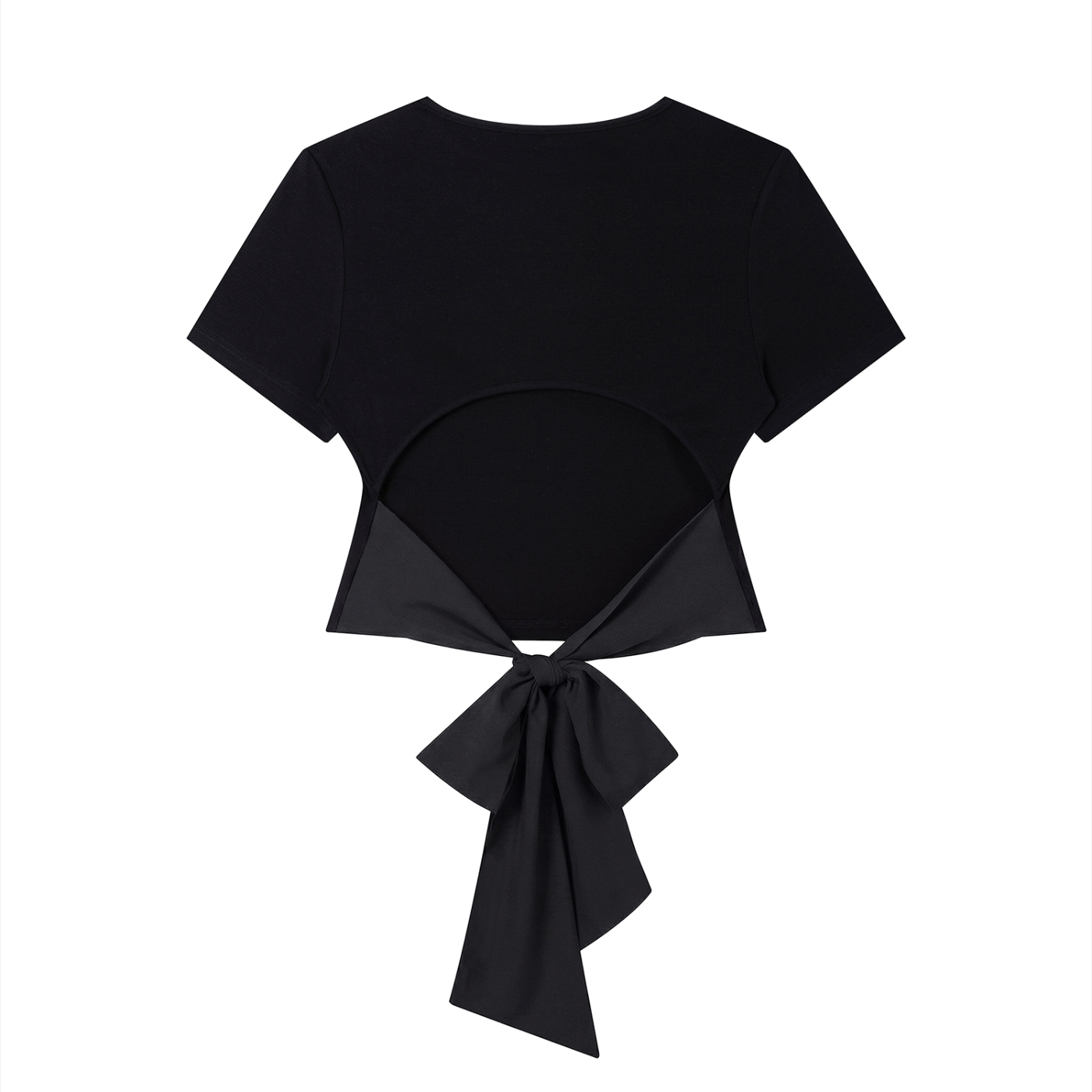 That race girl bow tee in black - back view showing ribbon bow - F1 women's top