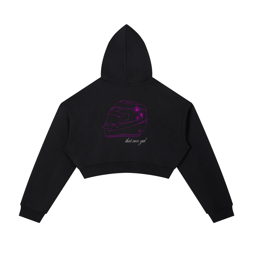 Helmet zip-up cropped hoodie in white - back view - F1 women's fashion