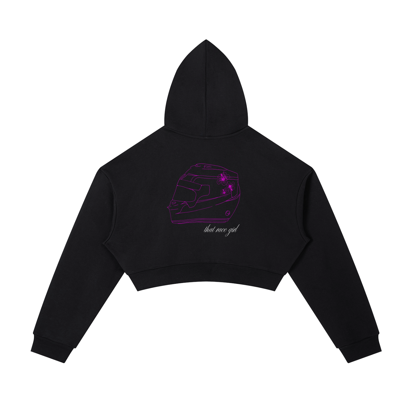 Helmet zip-up cropped hoodie in white - back view - F1 women's fashion