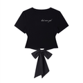 That race girl bow tee in black - front view showing logo - F1 women's top