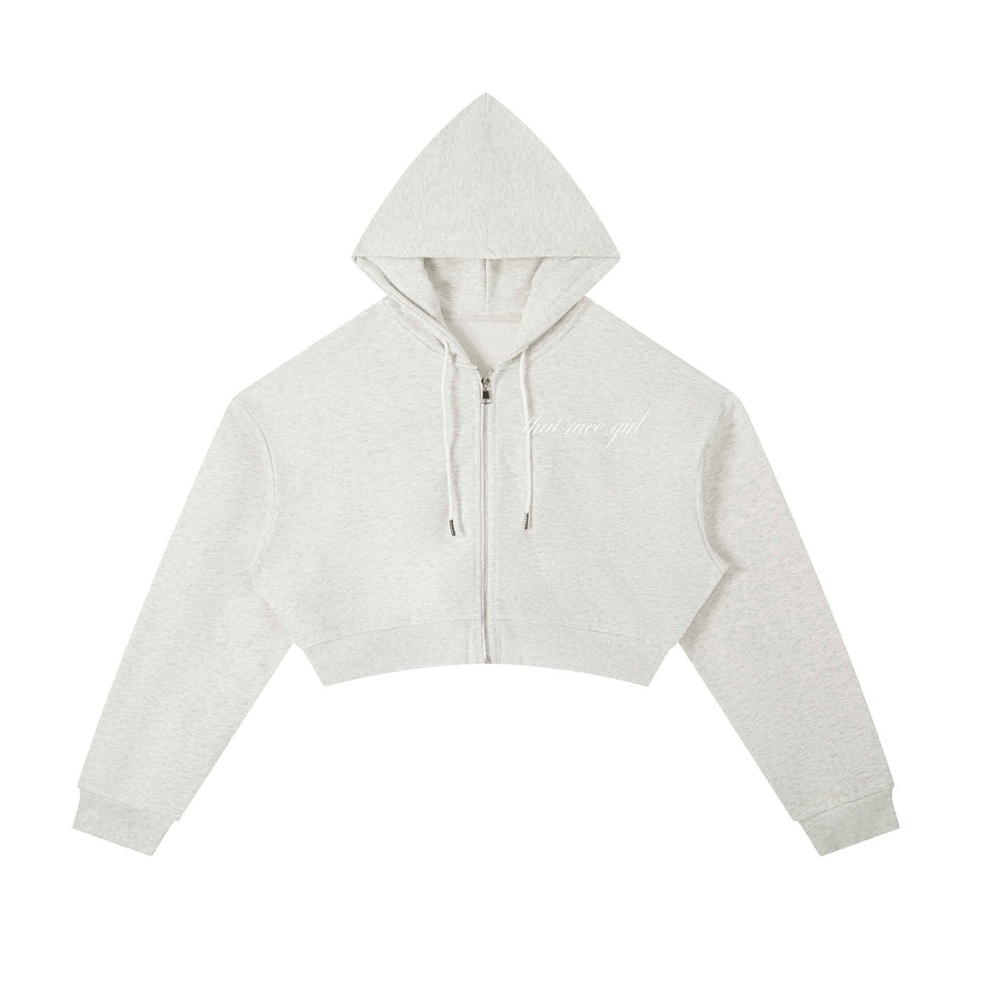 Helmet zip-up cropped hoodie in oat gray - front view - F1 women's fashion