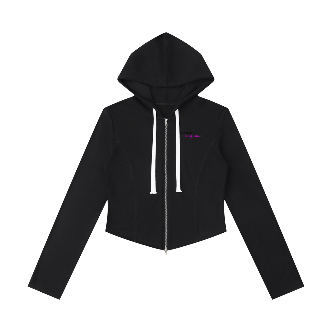 UNDER Investigation slim cropped zip in black - front view - F1 women's hoodie