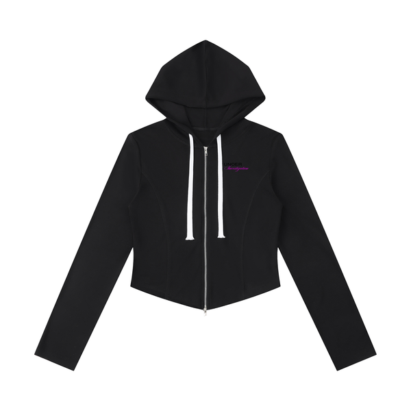 UNDER Investigation slim cropped zip in black - front view - F1 women's hoodie