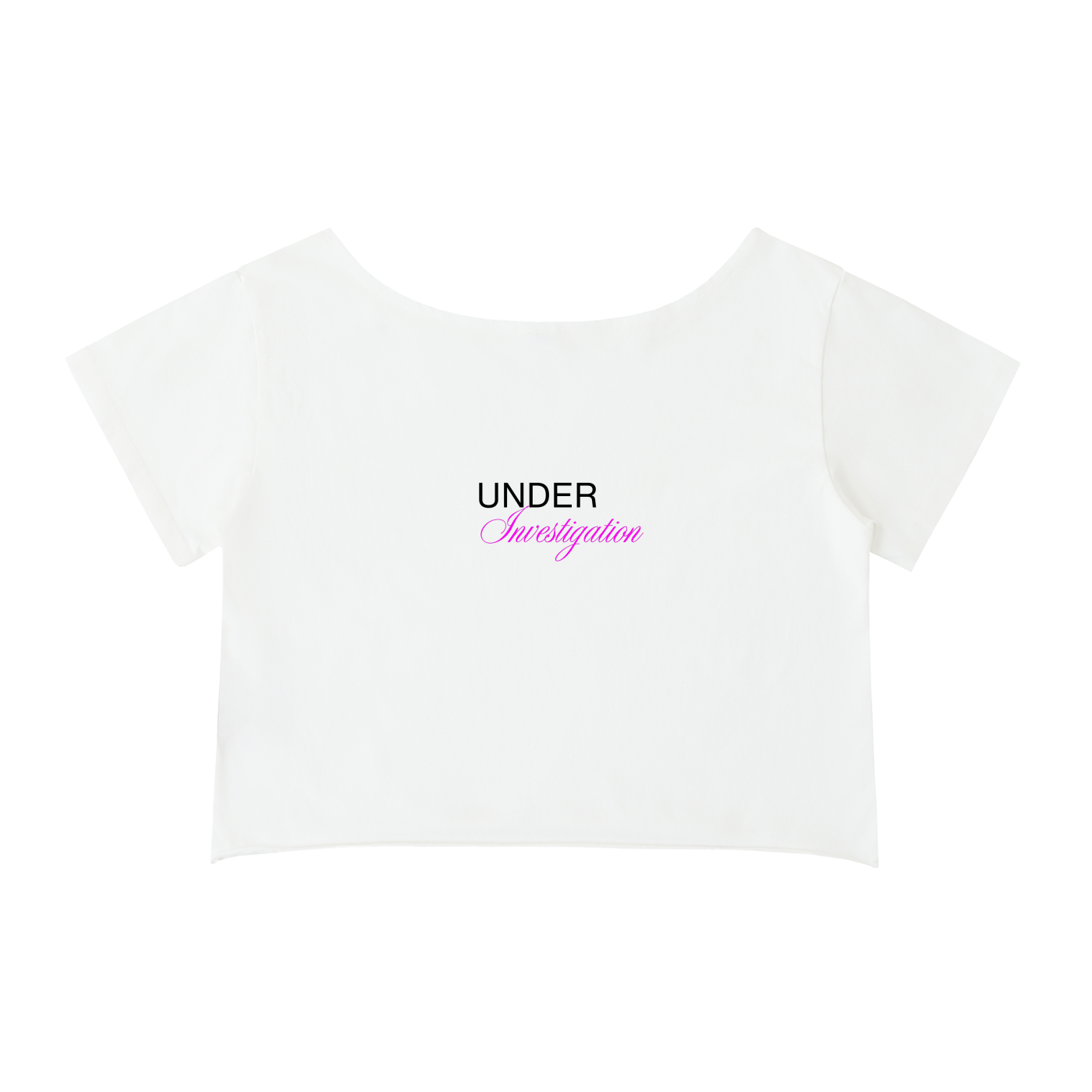 UNDER Investigation off-shoulder tee in white - back view - F1 women's fashion