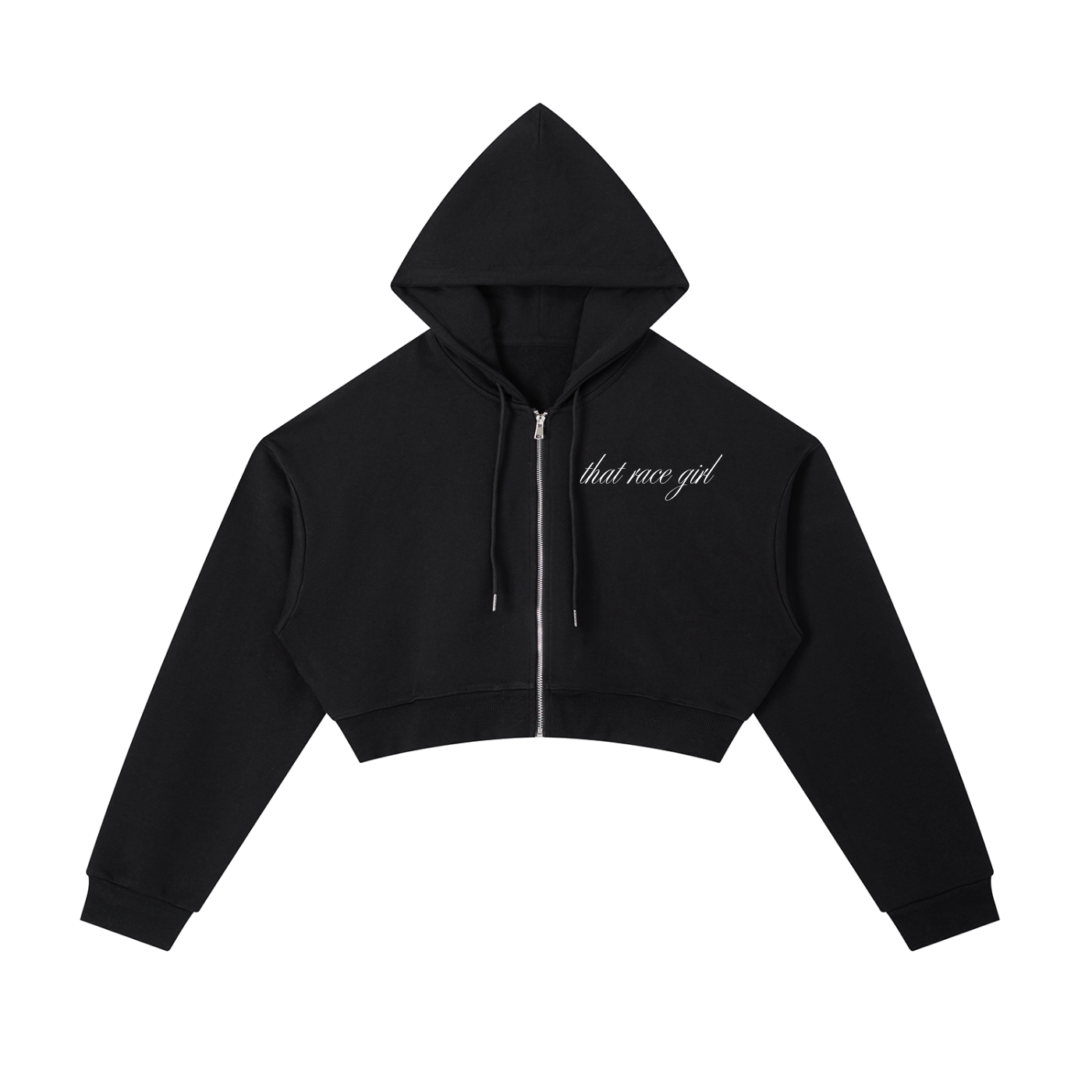 Helmet zip-up cropped hoodie in white - front view - F1 women's fashion