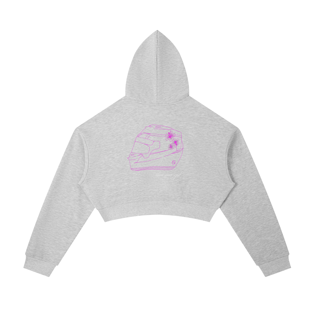 Helmet zip-up cropped hoodie in flower gray - back view - F1 women's fashion